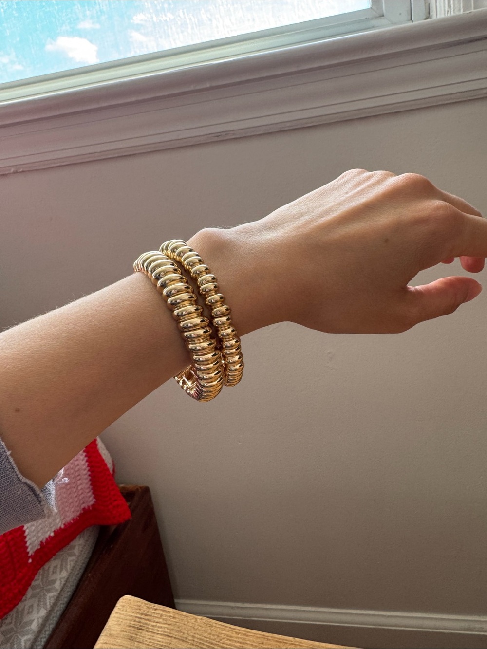 Gold Ribbed Stretch Bangles - Picture 3 of 3
